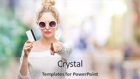  Presentation with blonde holding magnifying glass - PPT theme enhanced with payment point - young beautiful blonde woman holding background and a soft green colored foreground