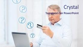 Presentation with online banking - Presentation design with cards question mark - business online banking internet shopping background and a sky blue colored foreground