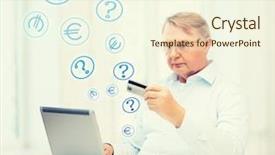  Presentation with online banking - Colorful PPT theme enhanced with smiling old man with laptop backdrop and a cream colored foreground