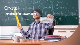  Presentation with math teacher - Slide set consisting of funny male math teacher in the classroom background and a coral colored foreground