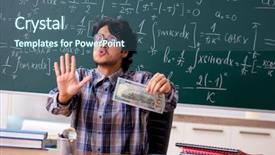  Presentation with math teacher - Theme having money lessons - funny male math teacher background and a  colored foreground