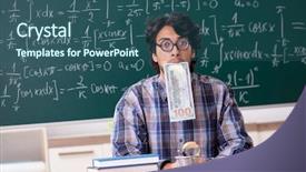  Presentation with math teacher - Colorful PPT layouts enhanced with money lessons - funny male math teacher backdrop and a ocean colored foreground