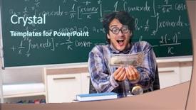  Presentation with math teacher - Presentation design having money lessons - funny male math teacher background and a ocean colored foreground