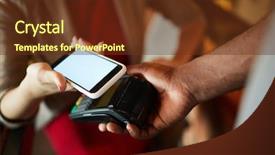  Presentation with contactless - Theme featuring payment through smartphone and electronic background and a tawny brown colored foreground