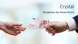  Presentation with giving - Beautiful PPT theme featuring payout - businessman giving money on light backdrop and a sky blue colored foreground