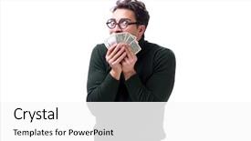  Presentation with money - Amazing slide set having payout - young man with money isolated backdrop and a white colored foreground