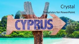 Presentation with beach - Audience pleasing presentation consisting of pays chypre - cyprus wooden sign with beach backdrop and a arctic colored foreground