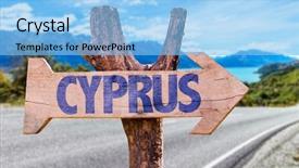 Presentation with highway road sign - Theme having pays chypre - cyprus wooden sign with road background and a light blue colored foreground