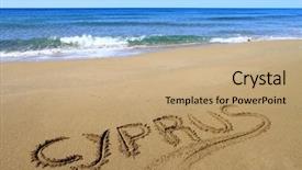  Presentation with footprints and sand beach - PPT theme with pays chypre - cyprus written on sandy beach background and a coral colored foreground