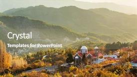  Presentation with village - PPT theme featuring pays chypre - traditional village in mountains background and a gray colored foreground
