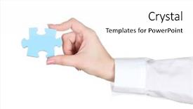  Presentation with hand holding puzzle piece - Amazing presentation theme having pazzle - woman hand holding puzzle isolated backdrop and a  colored foreground