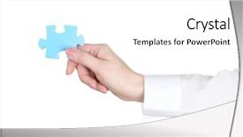  Presentation with puzzle - Colorful presentation theme enhanced with pazzle - woman hand holding puzzle isolated backdrop and a  colored foreground