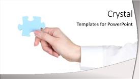  Presentation with hand holding puzzle piece - Presentation theme with udon noodles with chicken and peppers - japanese cuisine background and a tawny brown colored foreground