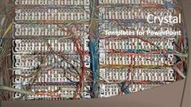  Presentation with telecommunication - Colorful PPT theme enhanced with pbx - telecommunication equipment backdrop and a gray colored foreground