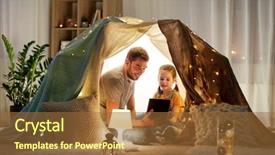  Presentation with happy kids - Colorful PPT theme enhanced with pc - family hygge and technology concept backdrop and a tawny brown colored foreground