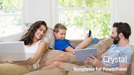  Presentation with parents - Cool new PPT layouts with pc - parents and son using backdrop and a coral colored foreground