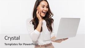  Presentation with isolated paw prints over white - PPT theme with pc - portrait of a cheerful asian background and a soft green colored foreground