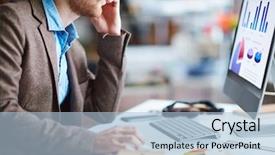  Presentation with front office - PPT layouts enhanced with pc - young businessman sitting in front background and a light blue colored foreground