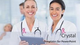  Presentation with pink ribbon breast awareness - Presentation design enhanced with pc against pink breast cancer background and a light blue colored foreground