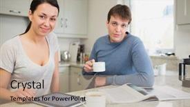  Presentation with tablet - Presentation theme having pc and man with newspaper background and a coral colored foreground