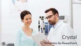  Presentation with eye care - Presentation consisting of pc and patient at eye background and a light gray colored foreground