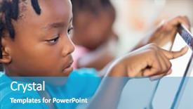  Presentation with pupil - Audience pleasing theme consisting of pc at desk in classroom backdrop and a  colored foreground