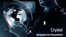  Presentation with transparent earth - Cool new presentation design with pc broadcast - business people and future technology backdrop and a wine colored foreground