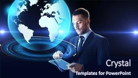  Presentation with transparent earth - Cool new slides with pc broadcast - business people and future technology backdrop and a navy blue colored foreground