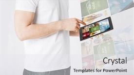  Presentation with mass media - PPT theme featuring pc broadcast - people technology mass media background and a white colored foreground