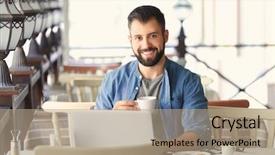  Presentation with chocholate and coffee - Slide set having pc broadcast - young blogger drinking coffee background and a coral colored foreground