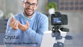  Presentation with motorcycle video - Slide deck with pc broadcast - young blogger recording video background and a teal colored foreground