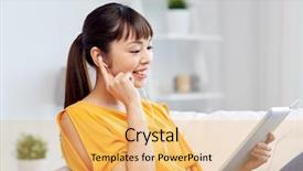  Presentation with computer music - Beautiful slide set featuring pc computer and earphones listening backdrop and a yellow colored foreground