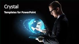  Presentation with mass media - Slide deck featuring pc computer and earth globe background and a black colored foreground