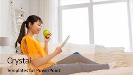  Presentation with green technology - Beautiful presentation featuring technology education diet and people backdrop and a coral colored foreground