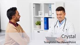  Presentation with healthcare patient technology - Slide deck consisting of pc computer and male patient background and a  colored foreground