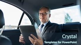  Presentation with transport and future technology concept - Colorful slide deck enhanced with pc computer driving on car backdrop and a tawny brown colored foreground