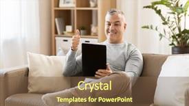  Presentation with communication - Beautiful slides featuring pc computer having video chat backdrop and a  colored foreground