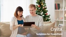  Presentation with christmas holidays - Slide set with pc computer home at christmas background and a coral colored foreground