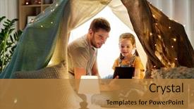  Presentation with kids and technology - Presentation having pc computer in kids tent background and a gold colored foreground