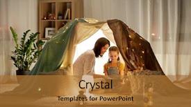  Presentation with happy kids - Audience pleasing slide deck consisting of pc computer in kids tent backdrop and a gold colored foreground