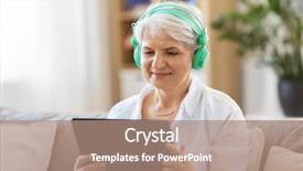  Presentation with free music - Cool new PPT theme with pc computer listening to music backdrop and a coral colored foreground