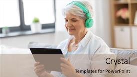  Presentation with computer music - Cool new slides with pc computer listening to music backdrop and a coral colored foreground