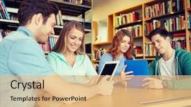  Presentation with school technology - PPT theme enhanced with pc computer networking in library background and a coral colored foreground