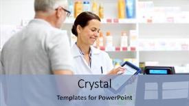  Presentation with healthcare technology - PPT theme featuring pc computer screen at pharmacy background and a light blue colored foreground