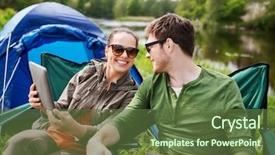  Presentation with tourism hiking - Slides with pc computer sitting on chair background and a tawny brown colored foreground