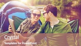  Presentation with tourism hiking - Slide deck with pc computer sitting on chair background and a coral colored foreground