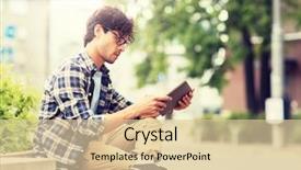  Presentation with man sitting bench - Presentation consisting of pc computer sitting on city background and a lemonade colored foreground