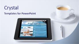  Presentation with mass media - PPT theme having pc computer with world news background and a sky blue colored foreground