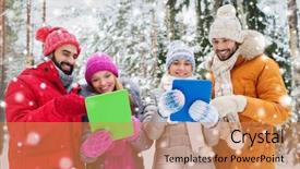  Presentation with iot agriculture technology concept man - PPT theme enhanced with pc computers in winter forest background and a coral colored foreground