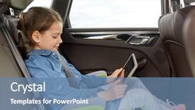  Presentation with safety transport - Theme with pc driving in car safety background and a teal colored foreground